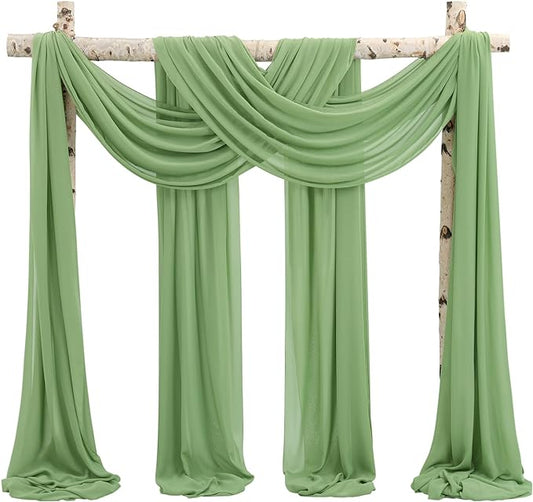 Wedding Arch Draping Fabric,4 Panels 28" x19ft Sage Green Wedding Arch Drapes for Ceremony Chiffon Fabric Drapes Arbor Drapery Wedding Arch Decorations for Reception Sheer Backdrop Curtains for Party