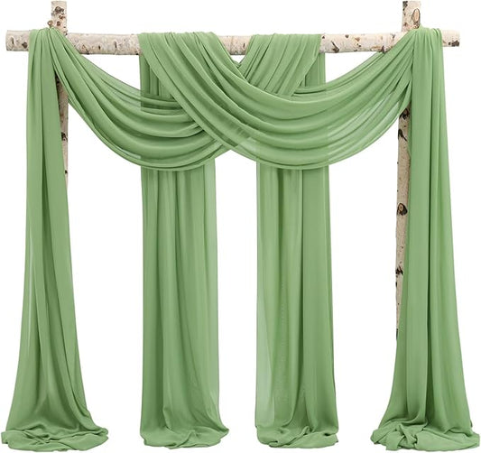 Wedding Arch Draping Fabric,4 Panels 28" x18ft Sage Green Wedding Arch Drapes for Ceremony Sheer Chiffon Fabric Drapes Arbor Drapery Decorations for Reception Party