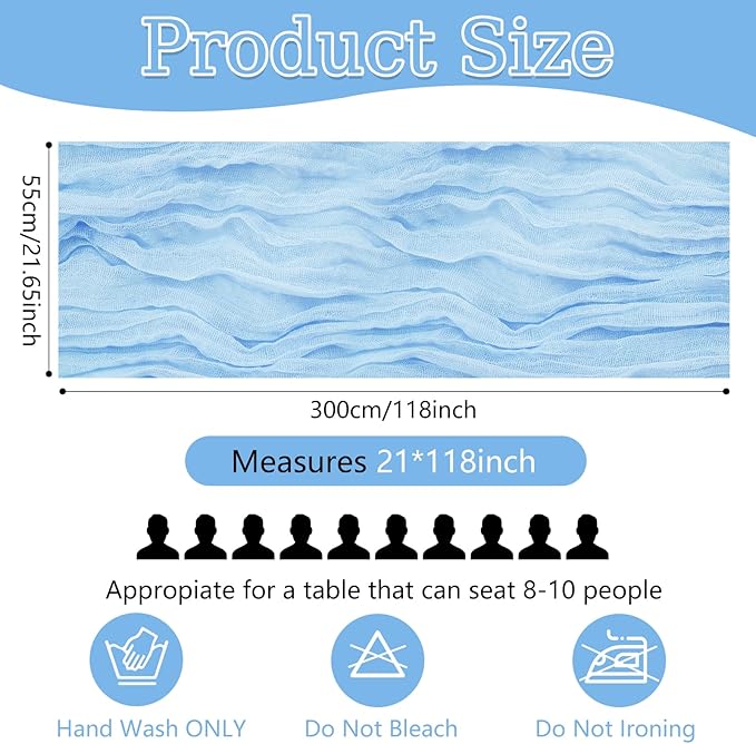 10 Pack Baby Blue Cheesecloth Table Runner 10FT Boho Gauze Fabric Cheese Cloth Table Runners for Wedding ,Party,Baby Shower, Bridal Party, Rustic Farmhouse and Table Decorations