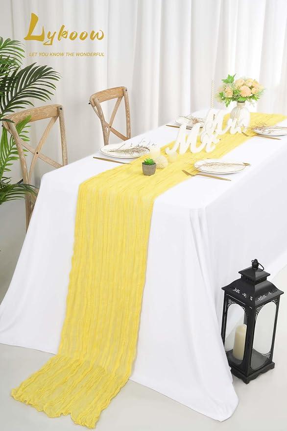 10 Packs Cheesecloth Table Baby Yellow, 10Ft x 35" Light Yellow Rustic Gauze Boho Wedding Table Runner Decoration, Wedding Table Decor Table Cloth for Wedding Party Bridal Shower Table