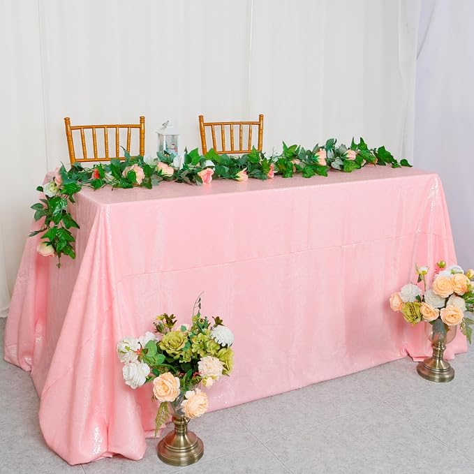 ShiDianYi Rectangle Tablecloth Pink Sequin Tablecloth 90x132-Inch Sequined TableCover Overlay for 6FT Table Baby Pink Sequin Table Cloths Glitter Tablecloth for Party/Wedding/Baby Shower