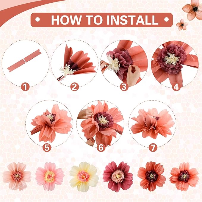 Crowye 24 Pcs Large Colorful Tissue Paper Flowers Decorations Giant Fiesta Craft Crepe Paper Flowers for Wall Decor Backdrop Mexican Wedding Birthday Carnival Party (10'' 20'',Vintage Color)