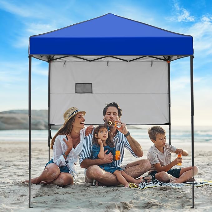 6x4 Pop Up Canopy Tent with Half Wall Panel, Instant Portable Beach Canopy, Outdoor Tent with Carry Bag for Camping, Sports, Tailgating, Events, Blue