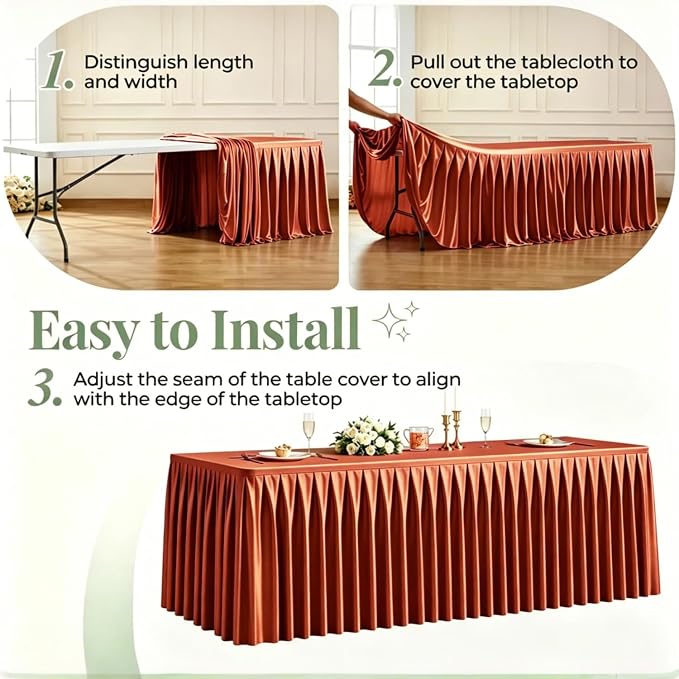 6 Packs Terracotta Satin Tablecloths Rectangle 6FT, Glitter Spandex Fitted Stretch Table Covers Wrinkle-Free Floor Length Shimmer Table Skirt for Weddings Parties Baby Shower Banquets Vendor Events