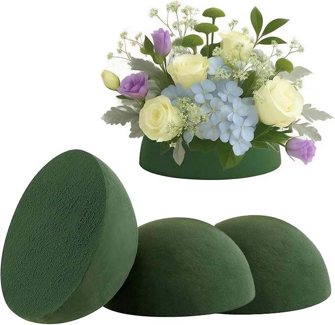 4 Pcs Floral Foam Half Ball, Green Dry & Wet Floral Foam Half Round for Fresh or Artificial Flower Arrangements, Florist Foam for Craft Supplies,Wedding and Party Decor, 7.5" W x 3.7" H