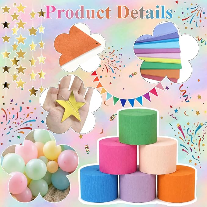 300 Paper Chain Garland Strips Kit with 59ft 72PCS Pennant Banner Flags & 30 Pack 12 in Balloons, Pre Cut Paper Chain Strips with 492ft Crepe Paper Streamers for Party Birthday Decoration