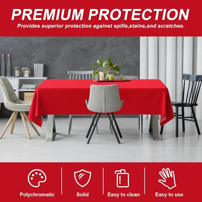 54IN X 160FT Plastic Table Cover Roll with Cutter Box, Cut to Size Plastic Table Cloths for Parties, Birthday, Disposable Tablecloth Roll for All Shape Tables (Red, 54 Inch X 160 Feet)