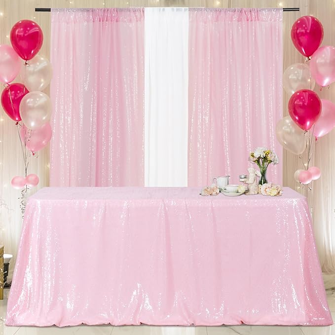 Poise3EHome Pink Sequin Tablecloth 90×132 Inch Rectangle Sparkly Fabric Table Cloth for Birthday Wedding Valentine Party Holiday Baby Shower Christmas Decoration