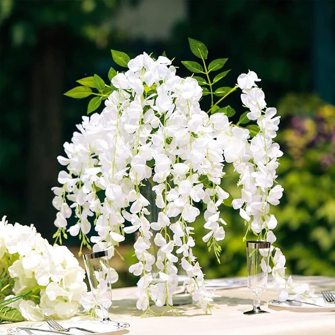 BLEUM CADE 36Pcs White Fake Wisteria Hanging Flowers, 3.6Ft/Pcs Artificial Wisteria Garland, Hanging Flowers for Wedding Party Home Backdrop Wall Decoration