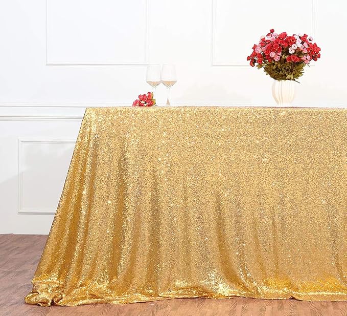 Juya Delight 60" x 120" Bright Gold Sequin Tablecloth Rectangle for Wedding Birthday Party Festival Ceremony Cake Dessert Table