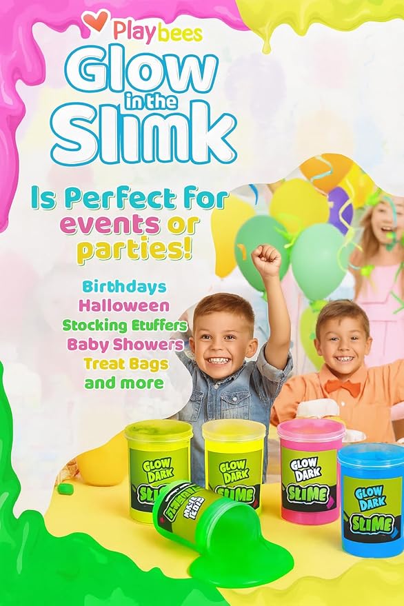 Playbees Glow in the Dark Slime – 24 Pack Neon Party Favors for Kids, Sensory Toy for Boys & Girls Ages 5+, Non-Toxic, Stretchy, Gooey Fun – Birthday, Halloween, Classroom & Treat Bags