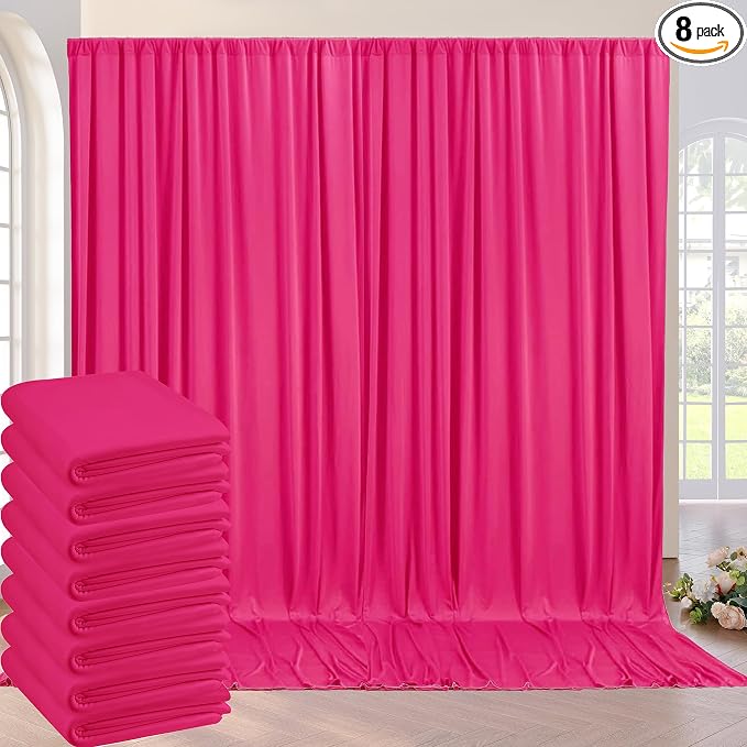 40ft x 10ft Fuchsia Wrinkle Free Backdrop Curtains for Parties,8 Panels 5×10ft Thick Silky Polyester Hot Pink Photo Backdrop Drapes Curtain for Barbie Party Wedding Birthday Baby Shower Photography