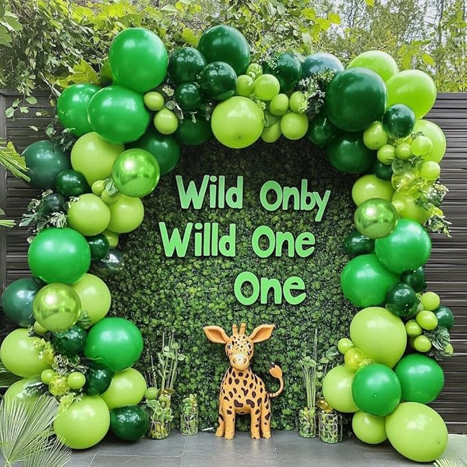 Green Balloon Garland Double Stuffed Dark Lime Green Emerald Metallic Arch Kit For Dinosaur Birthday Jungle Summer Forest Themed Party Decoration