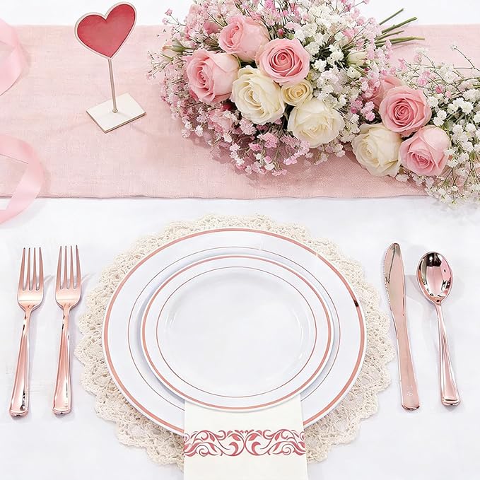 WDF 120 pieces Rose Gold Plates Disposable - Heavy Duty Rose Gold Plastic Plates Perfect for Wedding Party Birthday