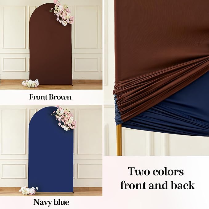 7.2FT 6FT Arch Backdrop Cover for Party, Set of 2 Stretchy Spandex Fitted Arch Stand Cover for Baby Shower, Birthday Wedding Decor, Chiara Backdrop Cover with Double-Sided Design(Blue, Brown)