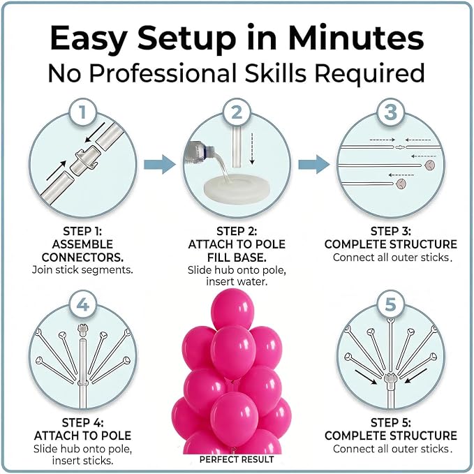Balloon Column Kit for Floor - Set of 2, Balloon Tower Backdrop Decoration with Stand, Base and Pole for Wedding, Baby Shower, Birthday Party, or Bachelorette Parties (Rose Pink)