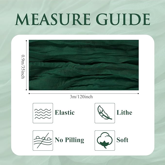 6PCS Table Runner Cheesecloth 10FT Emerald Green Boho Gauze Cheese Cloth Rustic Sheer Table Runners for Wedding Bridal Baby Shower Party Decoration