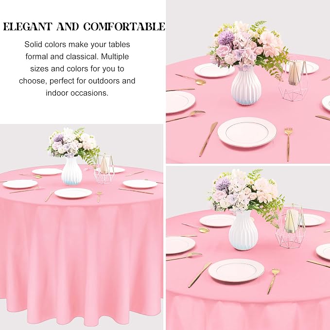 4 Pack Round Tablecloth 108 Inch Polyester Washable Fabric Table Covers for Wedding Dining Table Buffet Parties Banquet Decoration（Pink）
