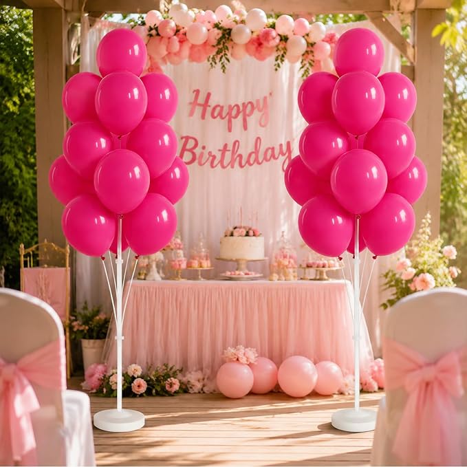 Balloon Column Kit for Floor - Set of 2, Balloon Tower Backdrop Decoration with Stand, Base and Pole for Wedding, Baby Shower, Birthday Party, or Bachelorette Parties (Rose Pink)