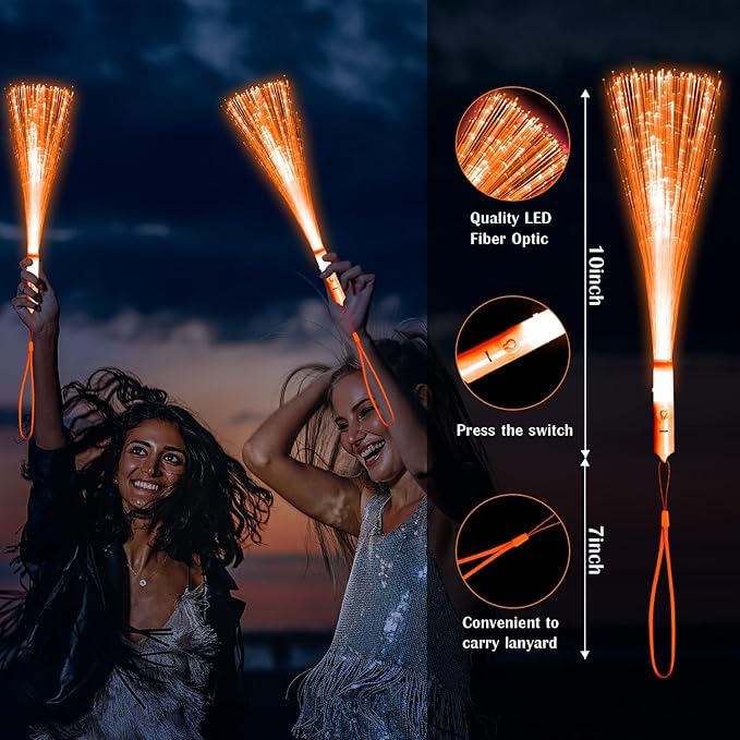 60 PCS Orange Fiber Optic Wands Glow Fiber Wands Bulk LED Light Up Wands with 3 Flashing Modes LED Flashing Wands for Halloween ThanksGiving Day Christmas Bridal Shower Birthday Autumn