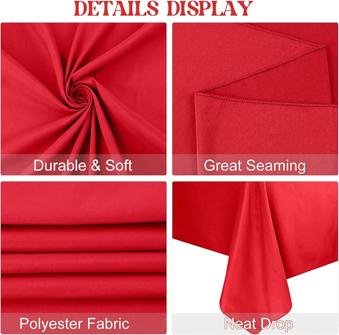 4 Pack Rectangle Tablecloth 90x132Inch Red Washable Polyester Table Cover for Wedding Dining Table Buffet Parties Banquet Decoration（Red）