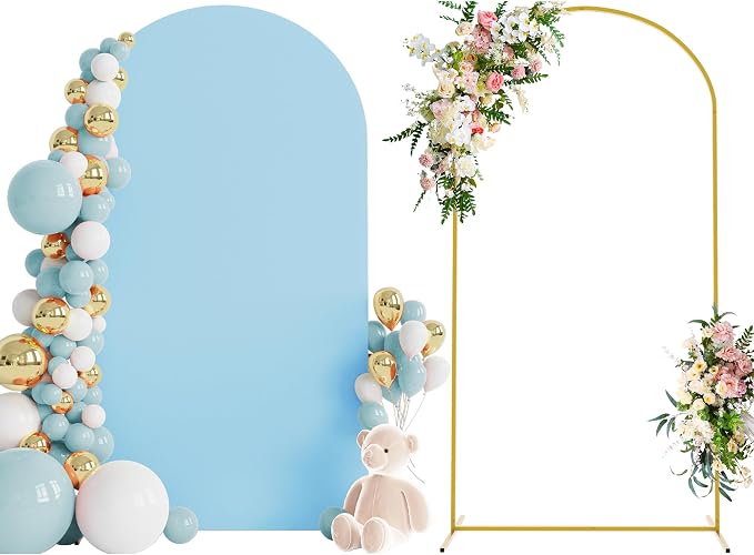 Wokceer 7.2 FT Wedding Arch Backdrop Stand and Arch Cover Metal Arch Stand with Arch Stand Cover for Birthday Party Wedding Ceremony Bridal Baby Shower Event Decor