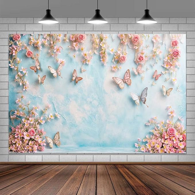 20x10ft Butterfly Floral Backdrop Birthday Colorful Flowers Photo Background for Girls Wedding Birthday Party Girls Princess Butterfly Theme Baby Shower Events Party Decorations Photo Booth Props