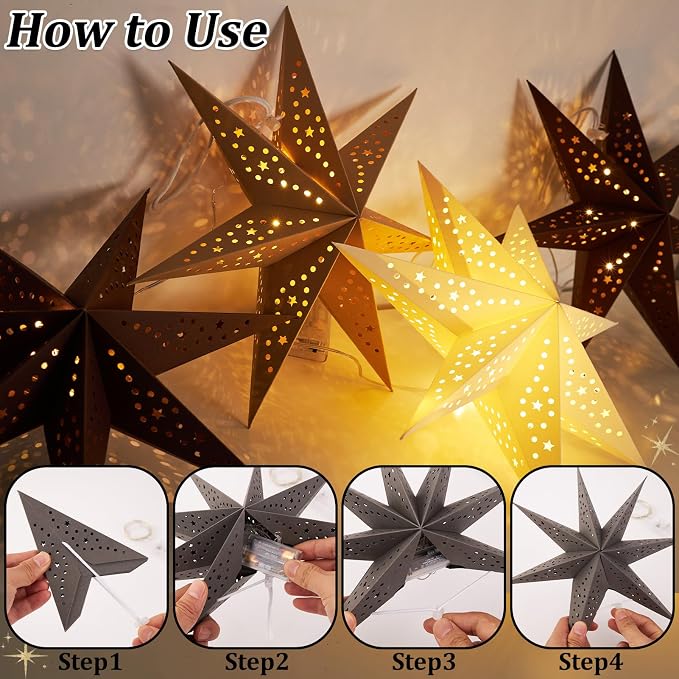 Paper Lantern Christmas 5Pcs Hanging Stars 7 Pointed 12 Inch White Gray Brown Hanging Stars Lanterns Christma Lamp Decorations Wedding Birthday Christmas Home Party