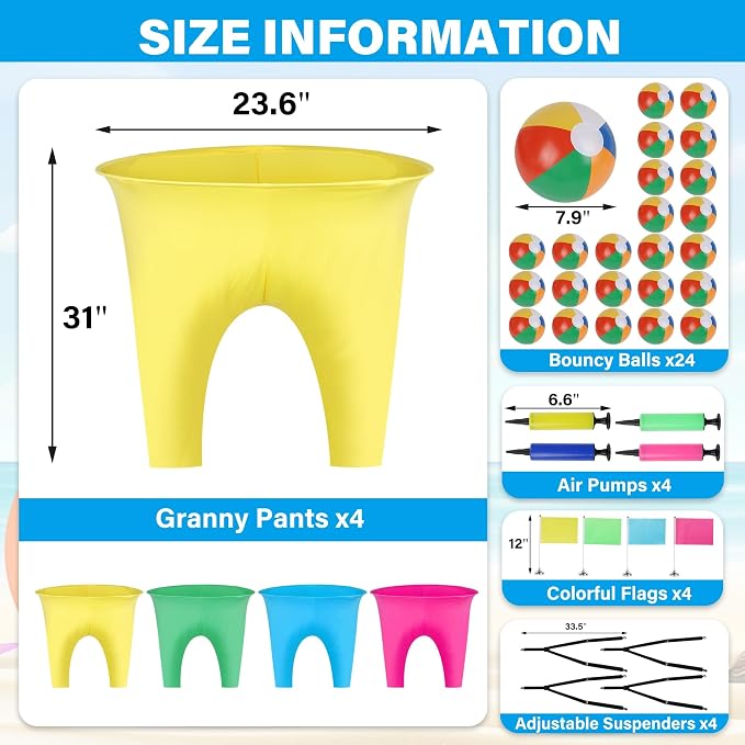 yofit 24Pcs Granny Pants Yard Game Funny Field Day Outdoor Games for Adults Kids and Family Gaint Pant Set for Brithday Party Tossing Games Activities for Groups