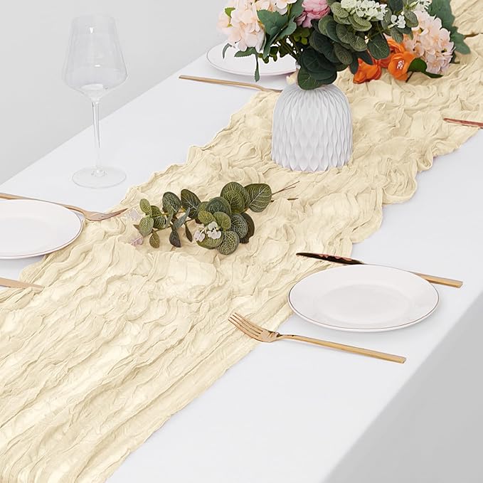 15 Pack Ivory Cheesecloth Table Runner 17 x 108 inch Cheese Cloth Table Runners 9ft Ivory Table Runner Rustic Romantic Sheer Gauze Runner for Wedding Party Baby Shower Table Decoration
