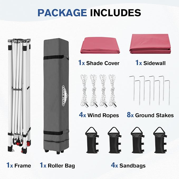 EAGLE PEAK Commercial Canopy 10x10 Pop Up Canopy Tent with 1 Sidewall, Easy Setup Heavy Duty Instant Event Shelter for Vendors & Markets, Outdoor Sun Shade, Peach Pink