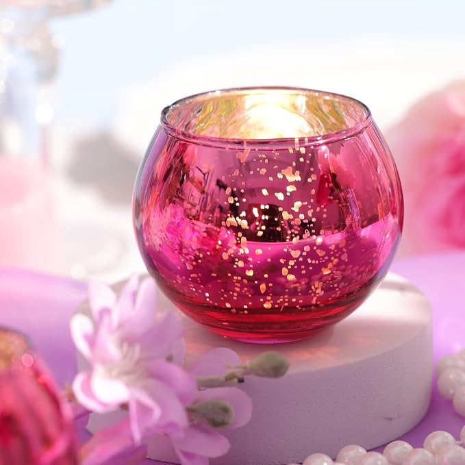 12 Pcs Hot Pink Candle Holders for Barbie Birthday Party Decorations- Summer Bridal Shower Decorations, Votive Candle Holders for Wedding, Pink Candle Centerpieces for Disco, Cowgirl Party