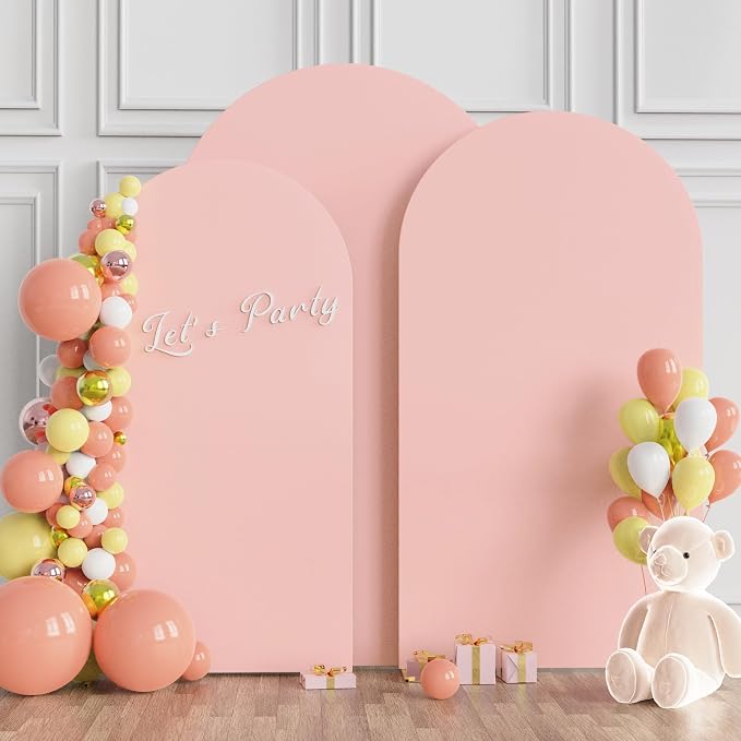 Wokceer Wedding Arch Cover (7.2FT, 6.6FT, 6FT) Set of 3 Spandex Fitted Wedding Arch Stand Covers for Round Top Chiara Arch Backdrop Stands Cover for Birthday Party Ceremony Banquet Decor Pale Pink