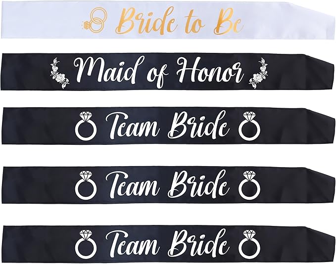 Bride to Be, Maid of Honor, & 3 Team Bride Sash Set - Wedding Party Sash Bundle | Bachelorette Party Bridesmaid Sashes Tribe Squad Crew Bridal Shower Decorations Favors Supplies Favor Bridesmaids Gift