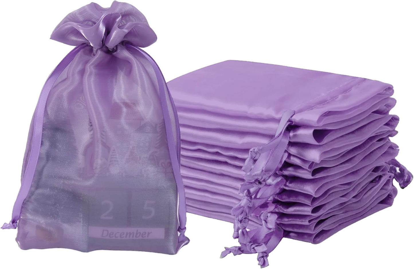 QIANF 20 Pcs Purple Organza Bags 6X9 inch for Wedding Favors with Drawstring, Large Mesh Gift Bags Jewelry Pouch for Candy Bridal Shower Party Favor Baby Shower Christmas