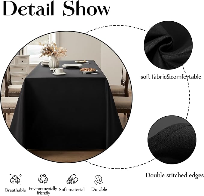 Rectangular Tablecloth 90x156 Inch 10 Pack Black Table Cloths for 8ft Stain Resistant Decorative Washable Polyester Rectangle Tablecloths for Dining Table Banquets Buffet Parties and Wedding