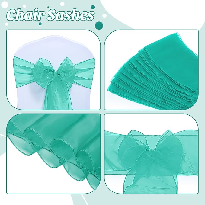 MDS® Pack of 300 Organza Chair Sashes for Wedding Decoration, Reusable Sheer Chair Bows for Banquet Chair Cover, Reception, Bridal Shower, Baby Shower, Birthday Party & Special Events - Emerald Green