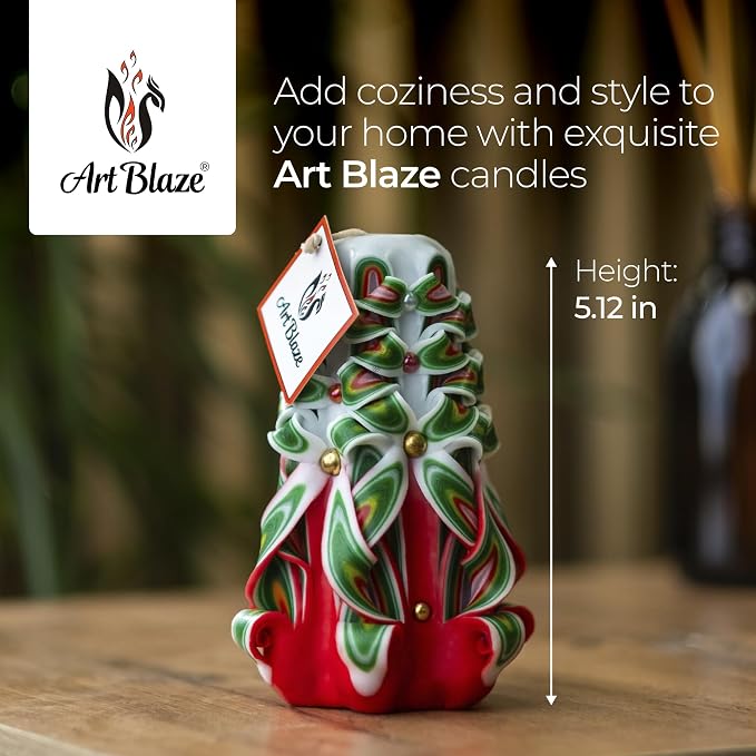 Carved Candles - Handmade Decorative Large Candle – Tall Long Burning Cute Spiral Candles for Women – Table Candle for Home Decor, Cozy Cottage Core Gift - Christmas Gift for Mom - Green&red