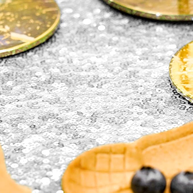 Silver Glitter Tablecloth 132'' Tablecloth Round Sequin Party Tablecloth Outdoor Table Cover Sequin Table Cloths for Birthy Wedding Party Decorations