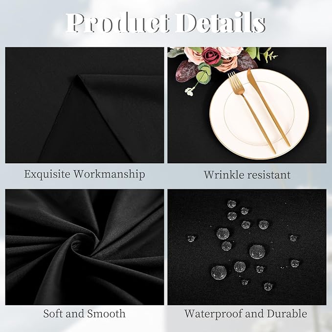 Pesonlook 10 Pack Black Round Tablecloth 90 Inch, Waterproof Polyester Fabric Table Cloth for Round Tables, Stain Wrinkle Resistant Tablecloths Washable Table Cover for Wedding Dining Party Banquet