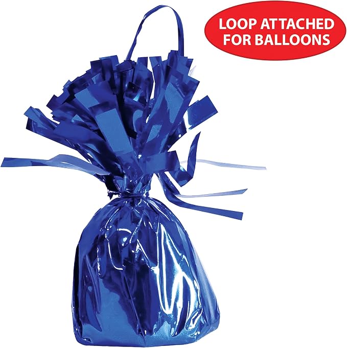 Beistle Metallic Wrapped Balloon Weights – 12 Pack, Blue Centerpiece Bouquet Holders, Party Decorations for Birthdays, Graduations, Baby Showers, School Events, and Patriotic Celebrations, 6 Oz
