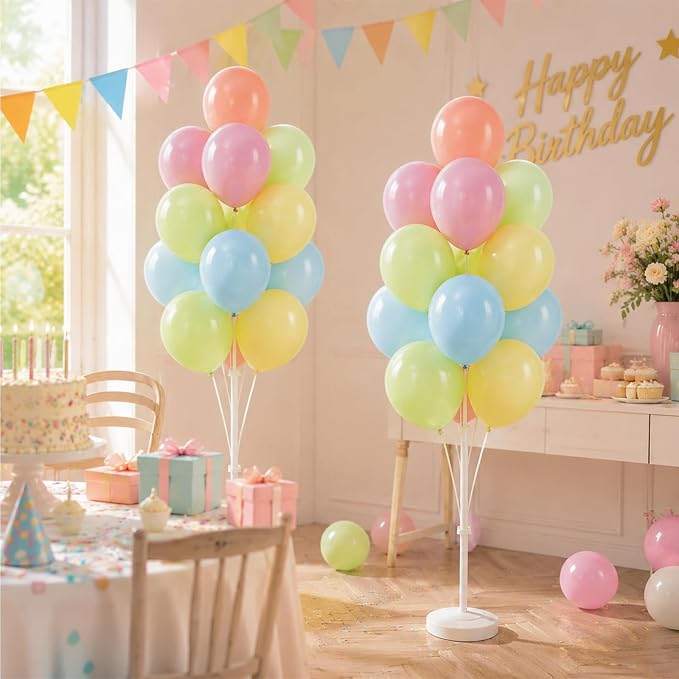 Balloon Column Kit Set of 2,Anti-Tip Sand-Fill Base Balloon Tower Stand with 10" 26pc Classic Retro Colorb Balloons for Easter Birthday Wedding Bridal Party Decorations