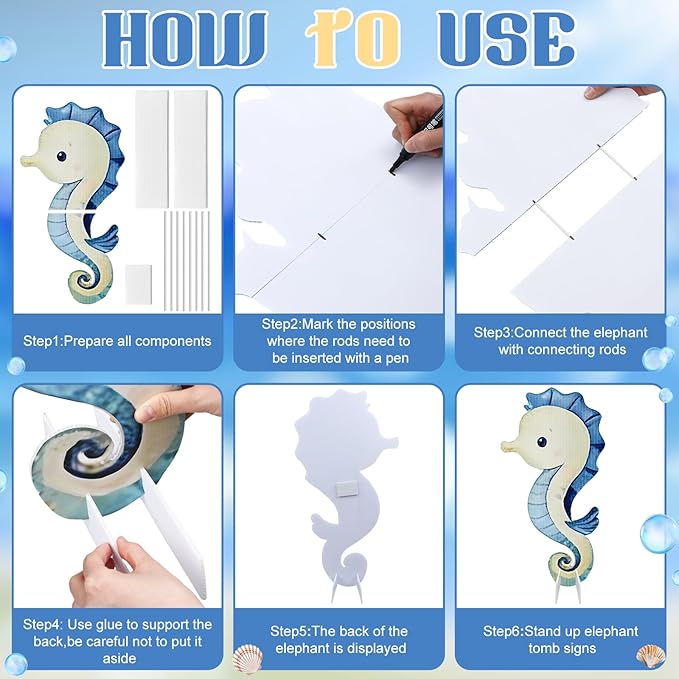 4 Pack Under The Sea Baby Shower Decorations 23 Inch Sea Animal Themed Party Cardboard Cutout Blue Turtle Seahorse Starfish Shell Stand-ups Ocean Theme Photo Booth Props(4 Pcs, Marine)