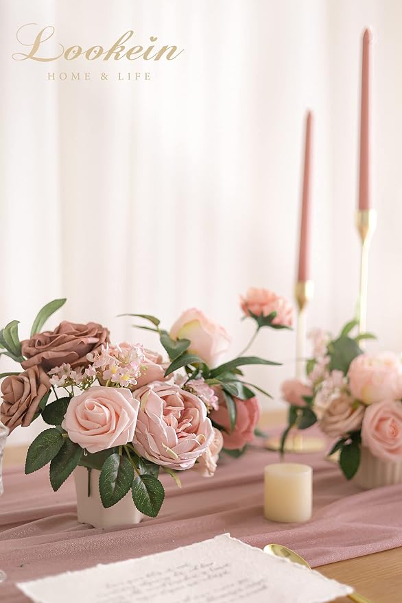 Lookein Artificial Flowers Combo Box for DIY Wedding Bouquets, Centerpieces, Arrangements, Party & Home Decor - Silk and Foam Flowers with Stems, Belle Blush
