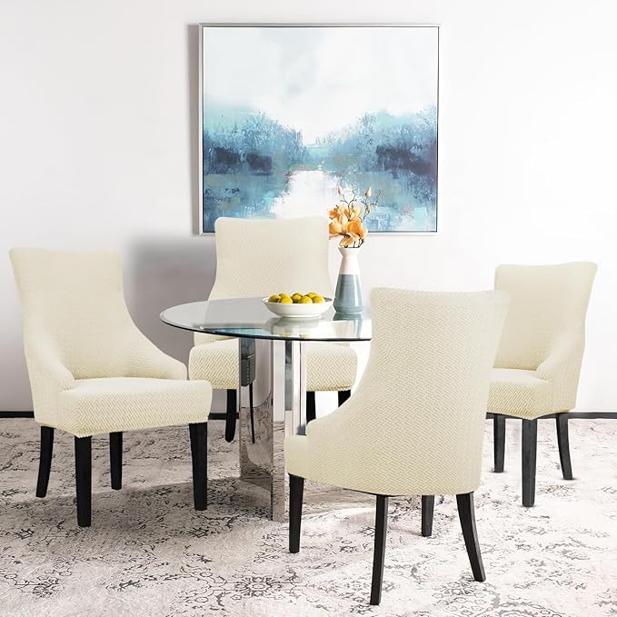 Lellen Stretch Wingback Chair Cover Slipcover - Reusable Wingback Side Chair Slipcover,Accent Chair Covers,Arm Protector Seat Cover,Wing Chair Cover for Dining Living Room Home（4PCS,Cream）