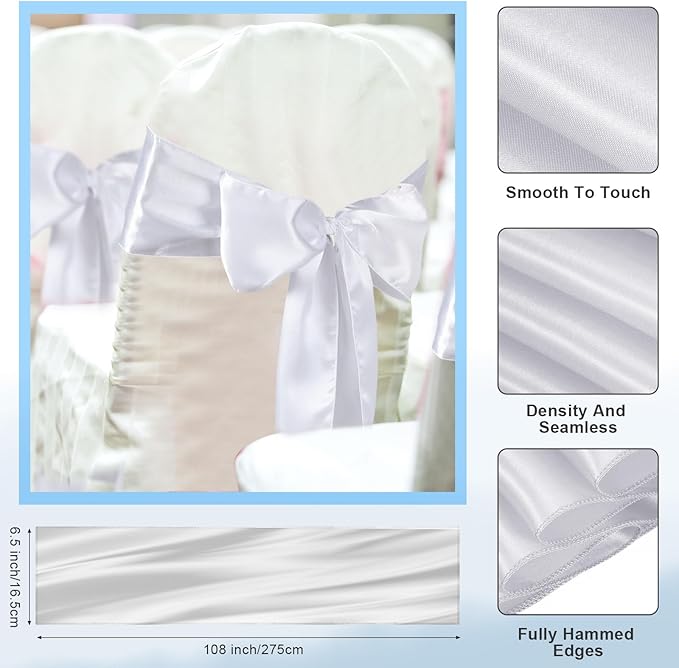 Lounsweer 50 Pcs Folding Chair Cover Set with 25 Stretch Spandex Slipcovers 25 Satin Chair Sashes Bows Ribbon Washable Banquet Protector for Wedding Event Party(White, White)