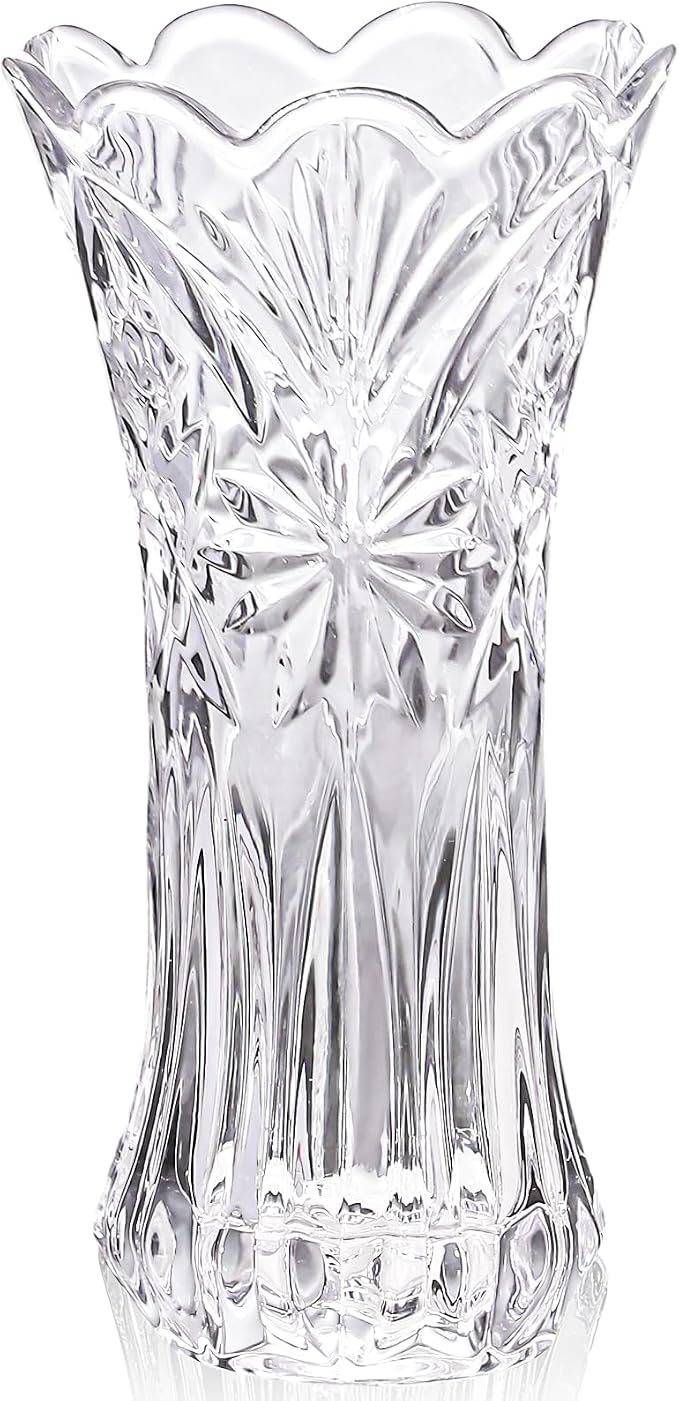 JASVIC 12 Inch Crystal Vases for Flowers, Tall Glass Flower Vase for Bouquet, Elegant Modern Large Vase, Starburst Design Decorative Vase for Living Room Centerpiece, Mother's Day, Wedding Gift