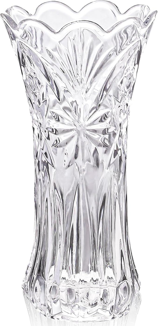 JASVIC 12 Inch Crystal Vases for Flowers, Tall Glass Flower Vase for Bouquet, Elegant Modern Large Vase, Starburst Design Decorative Vase for Living Room Centerpiece, Mother's Day, Wedding Gift