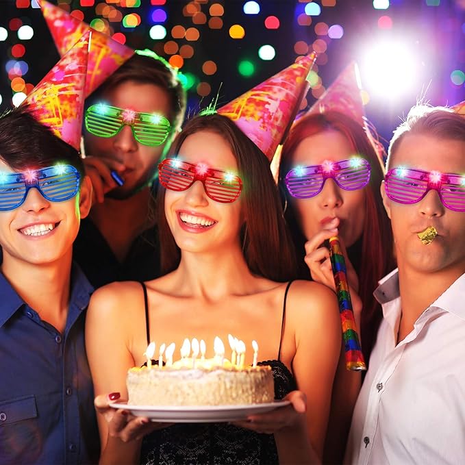 iGeeKid 50 Pack LED Glasses Light Up Party Glasses Glow In The Dark Party Supplies Shutter Neon Toys Flashing Glasses Party Patriotic