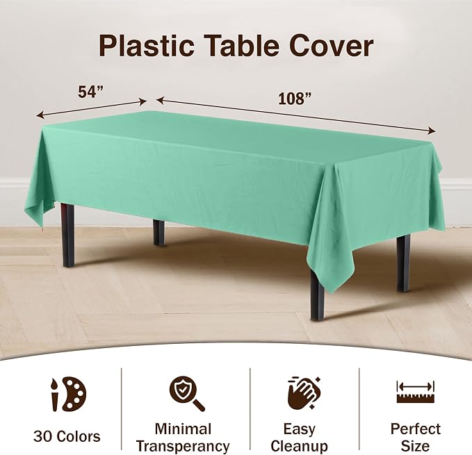 Exquisite Mint Tablecloths for Rectangle Tables 48 Pack Plastic Table Cloth Disposable 54" X 108" Mint Table Cloths Rectangle Tablecloth Plastic Tablecloths Rectangular Party Supplies